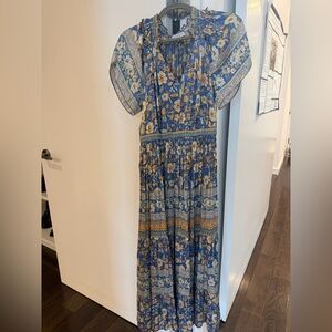 Current Air Blue and Gold Floral Maxi dress size small